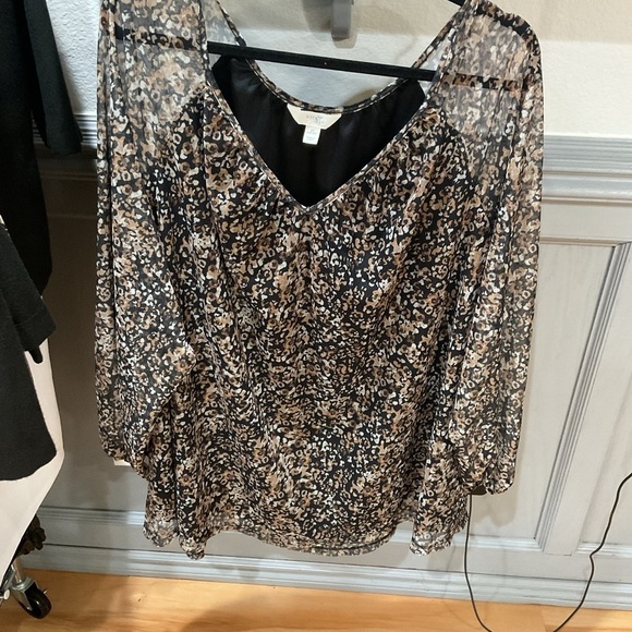 Terra & Sky Tops - Terra & Sky Leopard Print Sheer Blouse